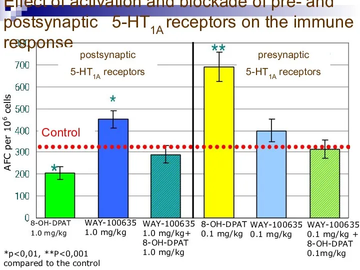 Effect of activation and blockade of pre- and postsynaptic 5-HT1A receptors