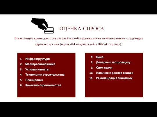 ОЦЕНКА СПРОСА В настоящее время для покупателей жилой недвижимости значение имеют