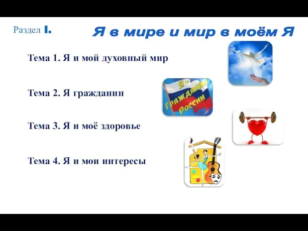 Раздел I. Тема 1. Я и мой духовный мир Тема 4.