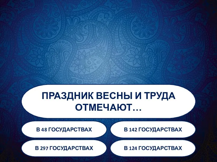 ПРАЗДНИК ВЕСНЫ И ТРУДА ОТМЕЧАЮТ… В 48 ГОСУДАРСТВАХ В 142 ГОСУДАРСТВАХ