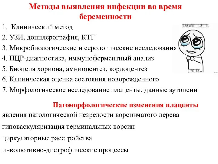 Методы выявления инфекции во время беременности 1. Клинический метод 2. УЗИ,