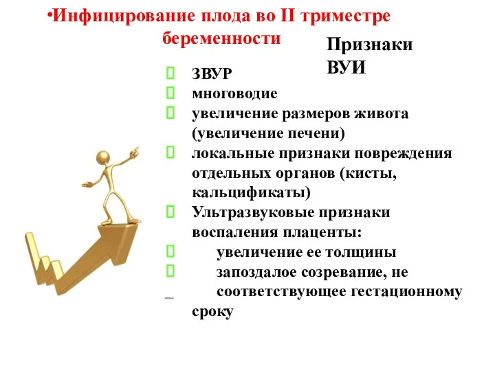 Инфицирование плода во II триместре беременности ЗВУР многоводие увеличение размеров живота