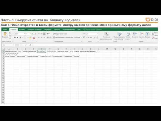 Часть 8: Выгрузка отчета по балансу водителя Шаг 4: Файл откроется