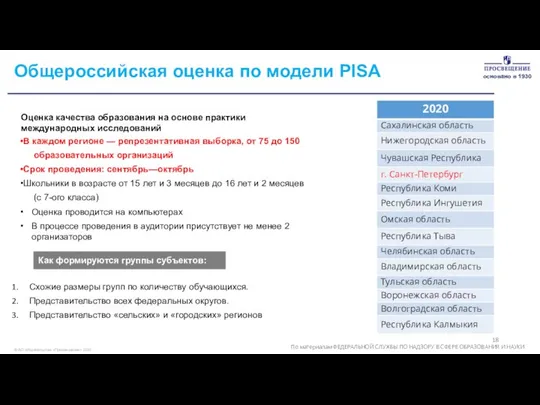 Общероссийская оценка по модели PISA По материалам ФЕДЕРАЛЬНОЙ СЛУЖБЫ ПО НАДЗОРУ