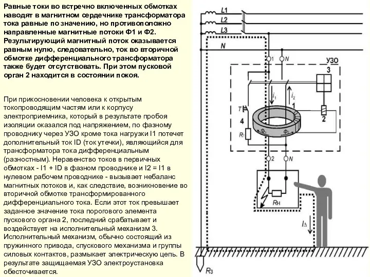 Равные токи во встречно включенных обмотках наводят в магнитном сердечнике трансформатора