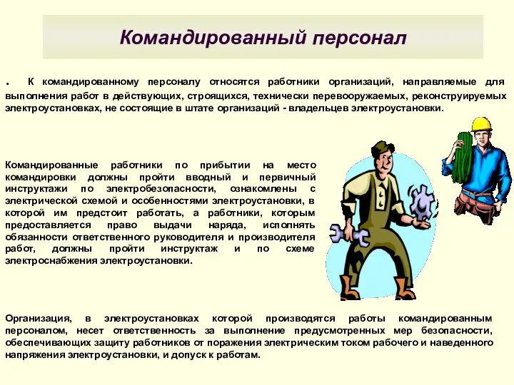 Командированный персонал . К командированному персоналу относятся работники организаций, направляемые для