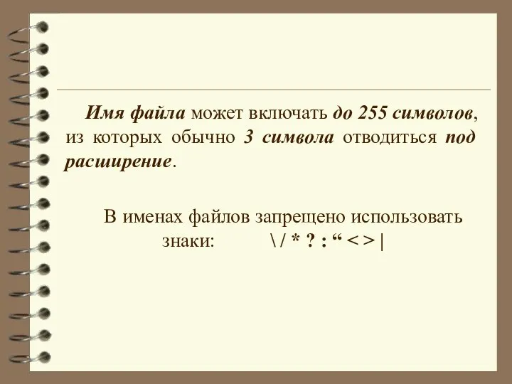 Имя файла может включать до 255 символов, из которых обычно 3