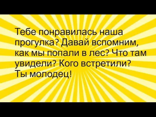 Тебе понравилась наша прогулка? Давай вспомним, как мы попали в лес?