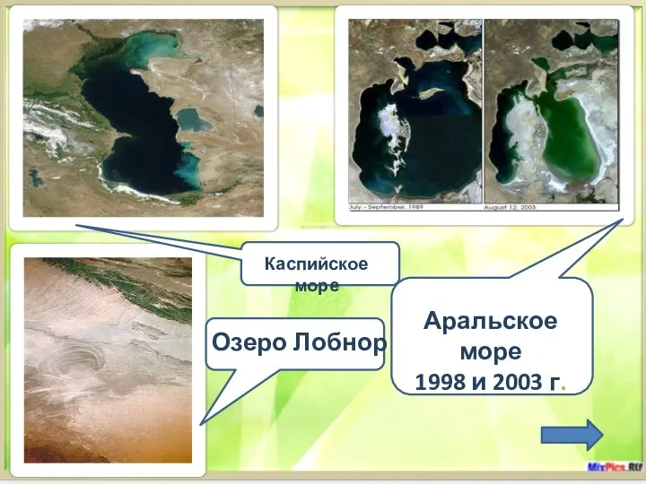 Каспийское море Аральское море 1998 и 2003 г. Озеро Лобнор