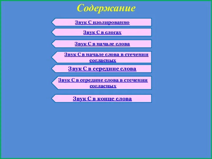 Содержание Звук С в конце слова Звук С изолированно Звук С