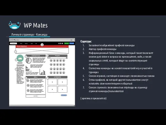 Структура: Заглавное изображение профиля команды Аватар профиля команды Информационный блок команды,