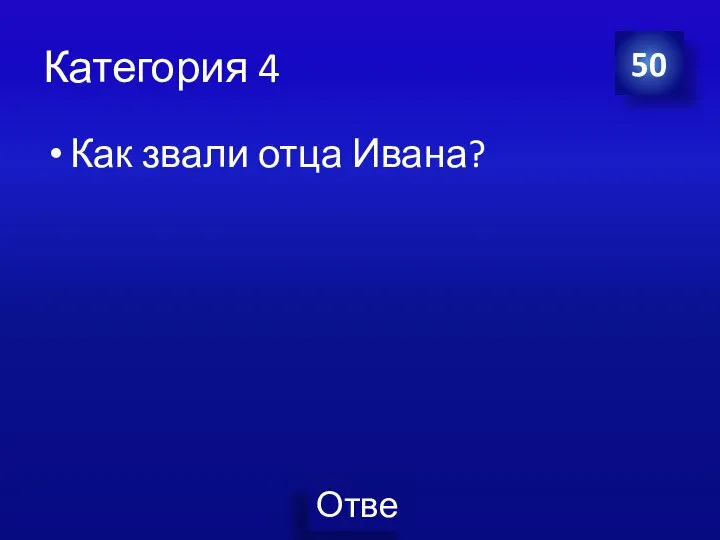 Категория 4 Как звали отца Ивана? 50