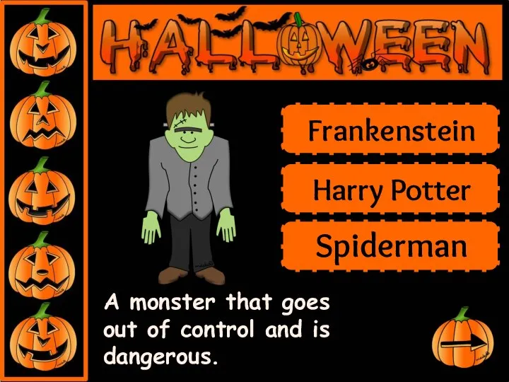 A monster that goes out of control and is dangerous. Frankenstein Harry Potter Spiderman