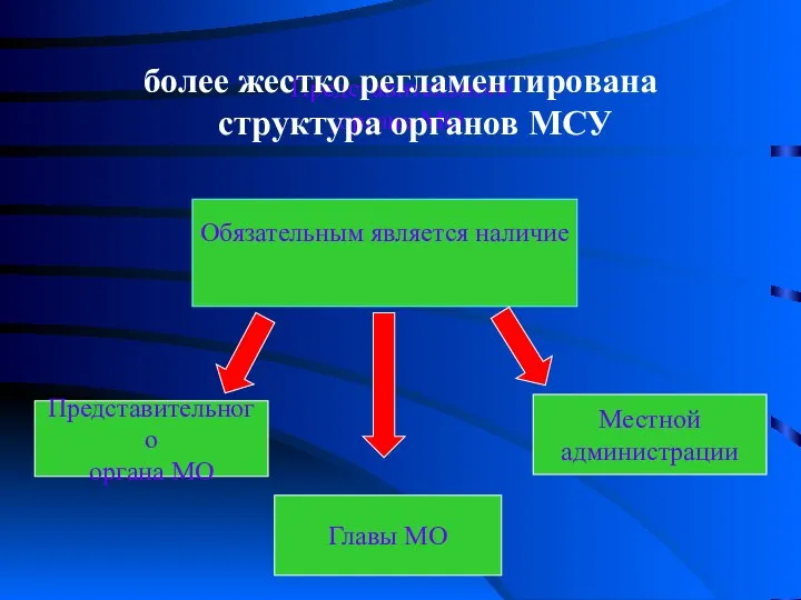 Представительного органа МО более жестко регламентирована структура органов МСУ Представительного органа