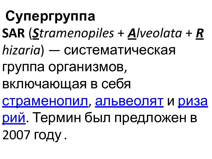 Супергруппа SAR (Stramenopiles + Alveolata + Rhizaria) — систематическая группа организмов,