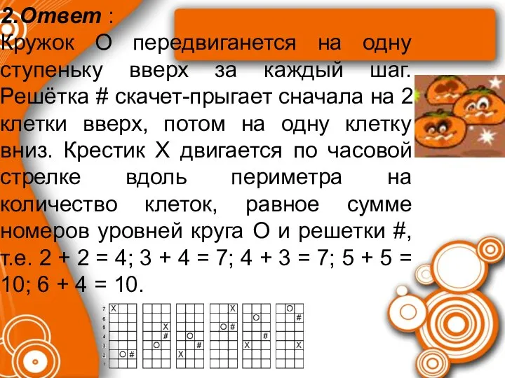 2.Ответ : Кружок O передвиганется на одну ступеньку вверх за каждый