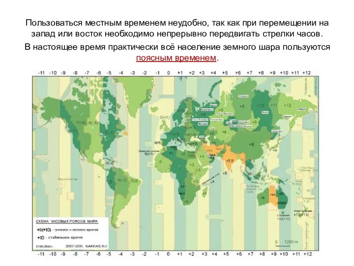 Пользоваться местным временем неудобно, так как при перемещении на запад или