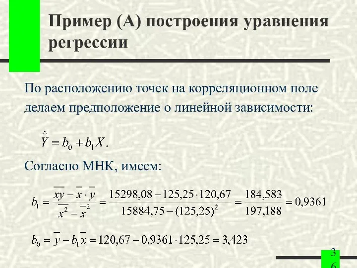 Пример (A) построения уравнения регрессии По расположению точек на корреляционном поле