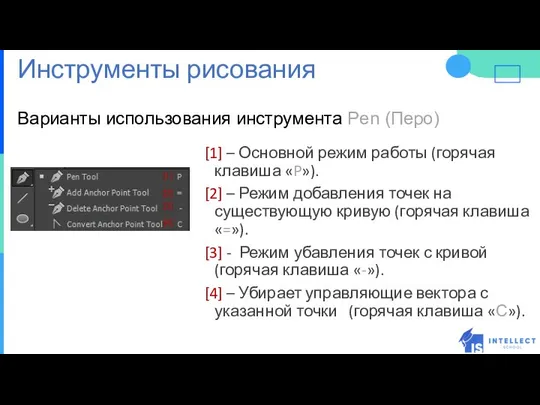 Варианты использования инструмента Pen (Перо) [1] – Основной режим работы (горячая