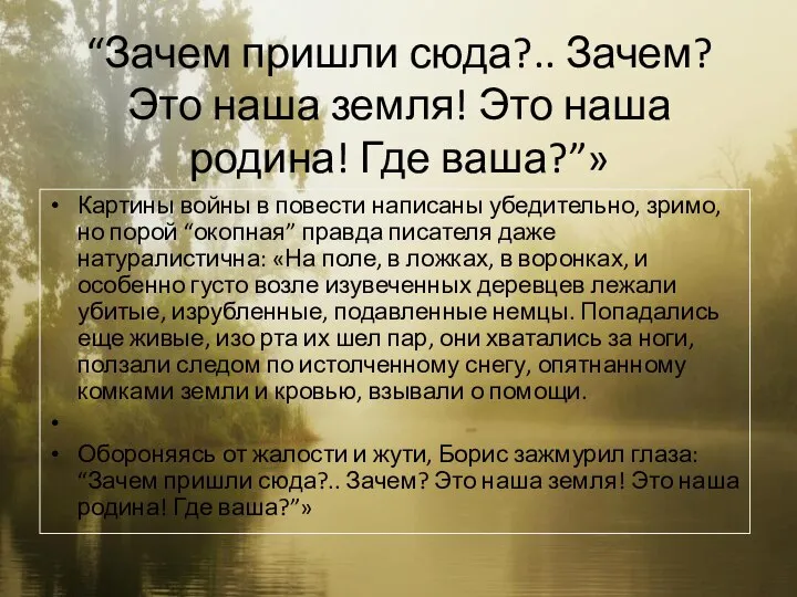 “Зачем пришли сюда?.. Зачем? Это наша земля! Это наша родина! Где