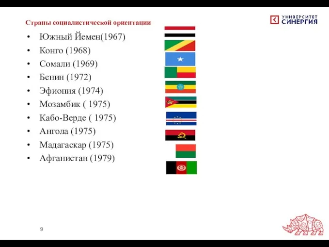 Страны социалистической ориентации Южный Йемен(1967) Конго (1968) Сомали (1969) Бенин (1972)