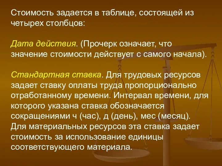 Стоимость задается в таблице, состоящей из четырех столбцов: Дата действия. (Прочерк