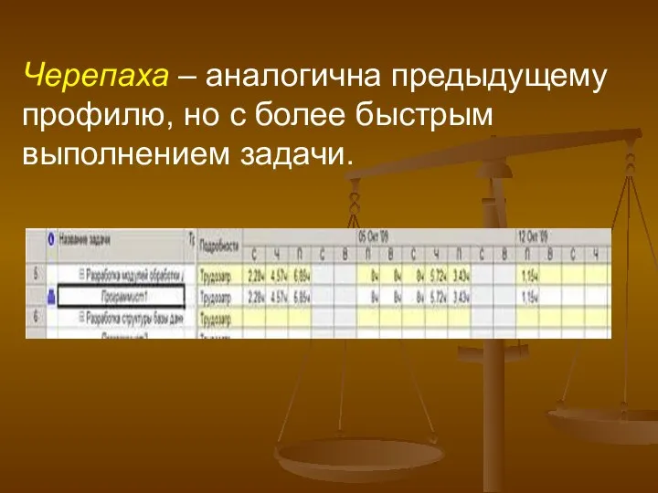 Черепаха – аналогична предыдущему профилю, но с более быстрым выполнением задачи.