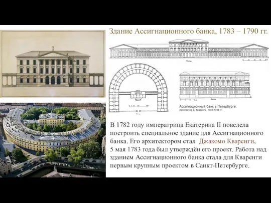 Здание Ассигнационного банка, 1783 – 1790 гг. В 1782 году императрица