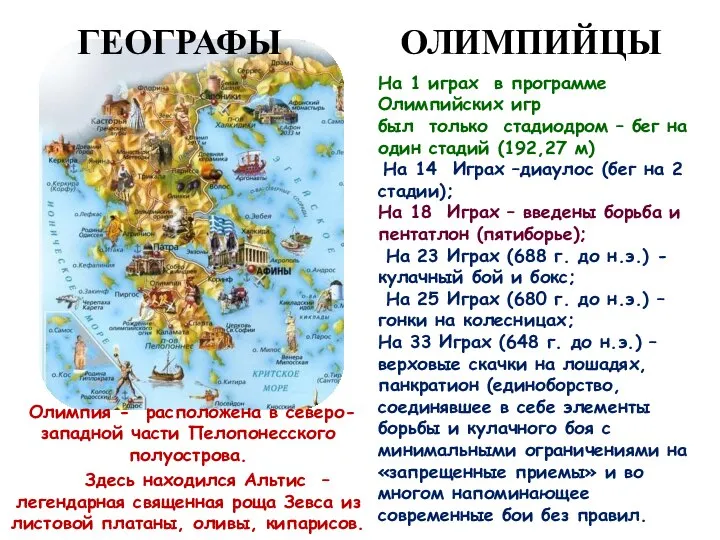 Олимпия - расположена в северо-западной части Пелопонесского полуострова. Здесь находился Альтис