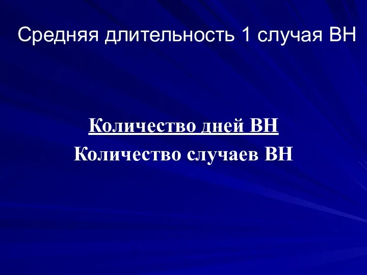 Средняя длительность 1 случая ВН Количество дней ВН Количество случаев ВН