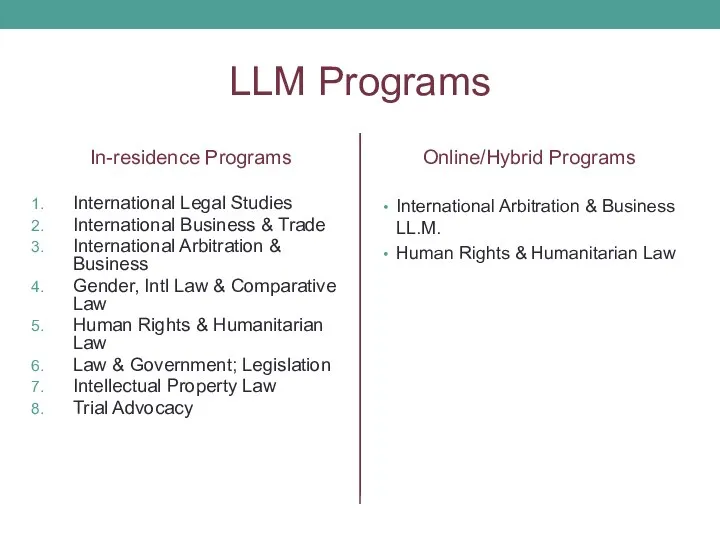 LLM Programs In-residence Programs International Legal Studies International Business & Trade