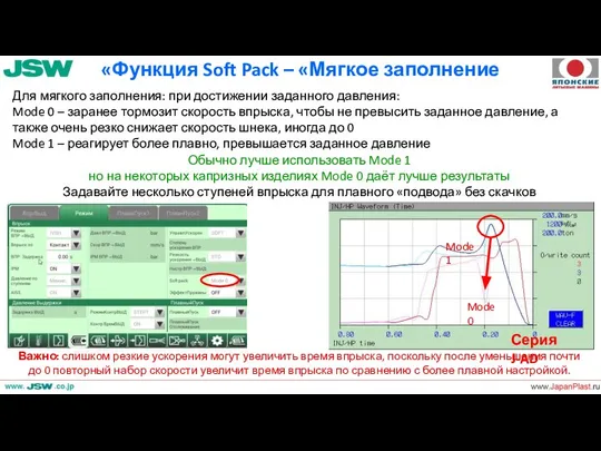 Функция Soft Pack – «Мягкое заполнение» Для мягкого заполнения: при достижении