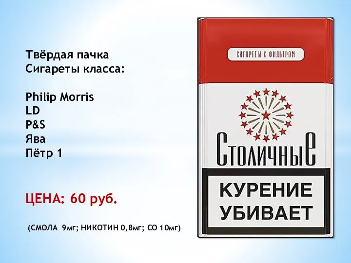 Твёрдая пачка Сигареты класса: Philip Morris LD P&S Ява Пётр 1