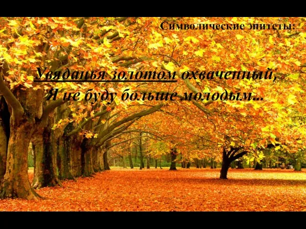 Символические эпитеты: Увяданья золотом охваченный, Я не буду больше молодым...