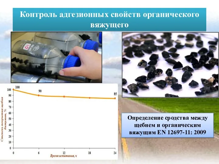 Определение сродства между щебнем и органическим вяжущим EN 12697-11: 2009 Контроль адгезионных свойств органического вяжущего