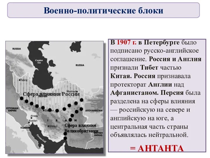 В 1907 г. в Петербурге было подписано русско-английское соглашение. Россия и