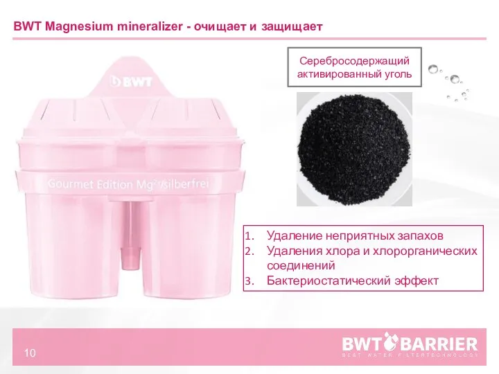 BWT Magnesium mineralizer - очищает и защищает Серебросодержащий активированный уголь Удаление