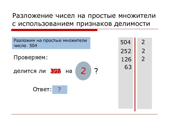 нет да Разложение чисел на простые множители с использованием признаков делимости