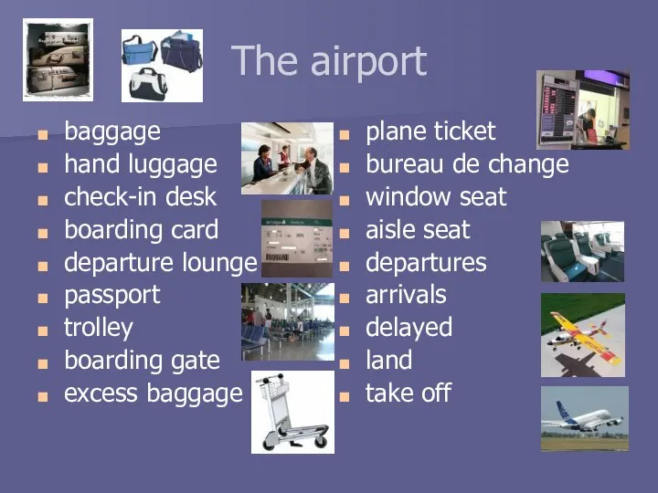 The airport baggage hand luggage check-in desk boarding card departure lounge