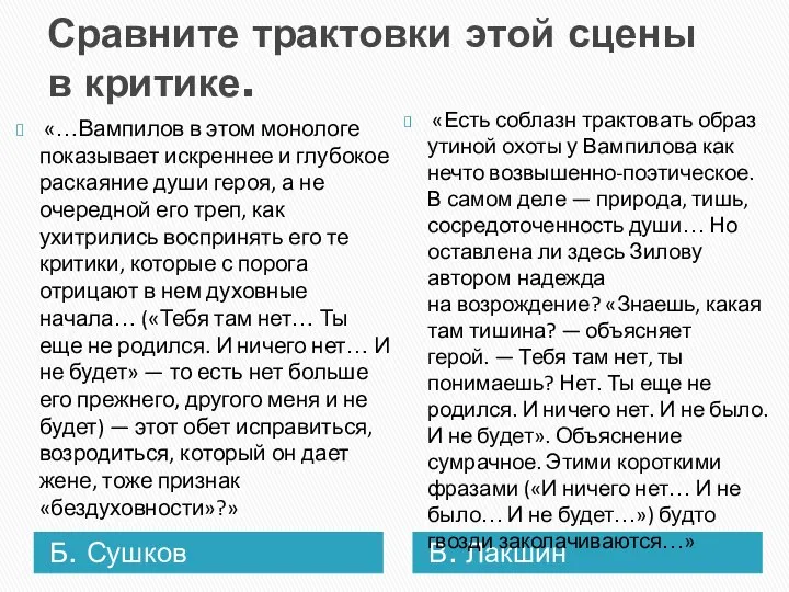 Сравните трактовки этой сцены в критике. Б. Сушков В. Лакшин «…Вампилов