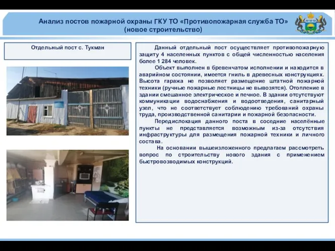 Анализ постов пожарной охраны ГКУ ТО «Противопожарная служба ТО» (новое строительство)