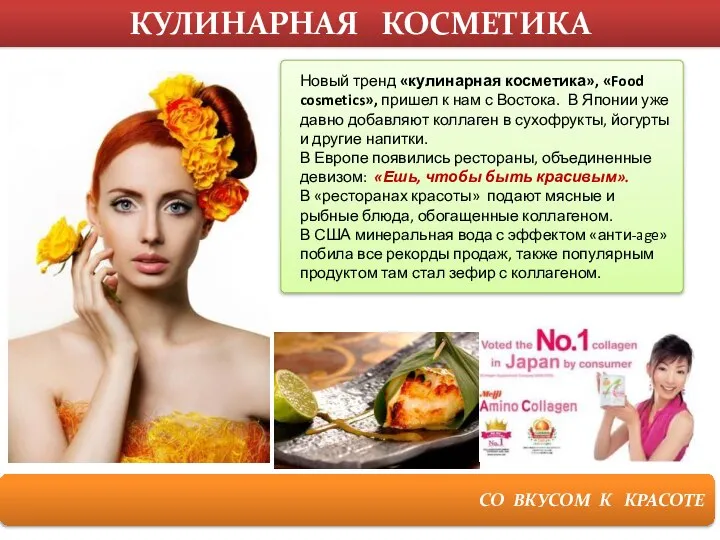 СО ВКУСОМ К КРАСОТЕ КУЛИНАРНАЯ КОСМЕТИКА Новый тренд «кулинарная косметика», «Food