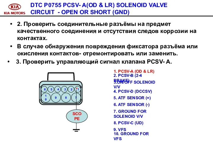DTC P0755 PCSV- A(OD & LR) SOLENOID VALVE CIRCUIT - OPEN