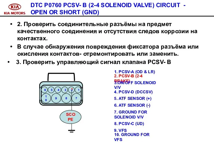 DTC P0760 PCSV- B (2-4 SOLENOID VALVE) CIRCUIT - OPEN OR