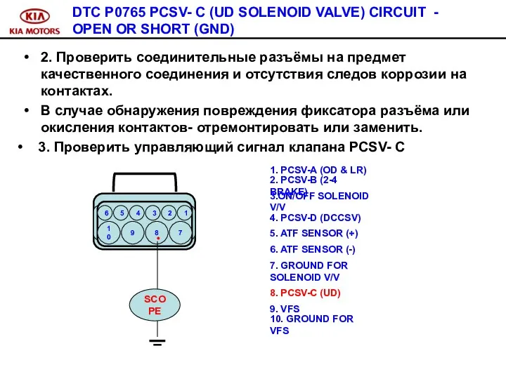 DTC P0765 PCSV- C (UD SOLENOID VALVE) CIRCUIT - OPEN OR