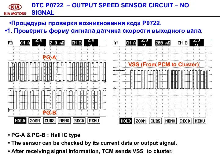 DTC P0722 – OUTPUT SPEED SENSOR CIRCUIT – NO SIGNAL PG-A