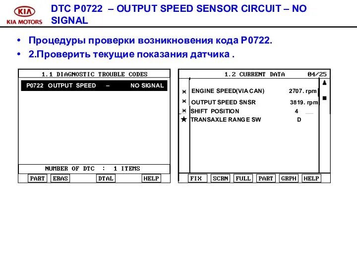 DTC P0722 – OUTPUT SPEED SENSOR CIRCUIT – NO SIGNAL Процедуры