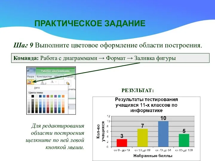 ПРАКТИЧЕСКОЕ ЗАДАНИЕ Шаг 9 Выполните цветовое оформление области построения. РЕЗУЛЬТАТ: Команда: