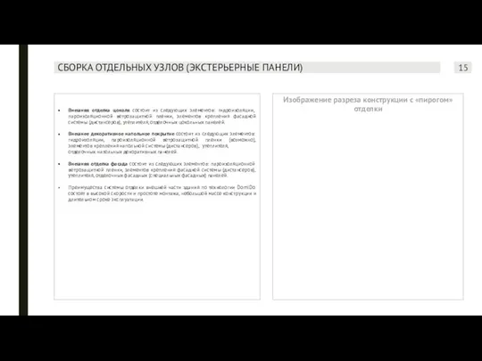 СБОРКА ОТДЕЛЬНЫХ УЗЛОВ (ЭКСТЕРЬЕРНЫЕ ПАНЕЛИ) Внешняя отделка цоколя состоит из следующих