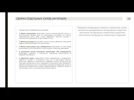 СБОРКА ОТДЕЛЬНЫХ УЗЛОВ (ИНТЕРЬЕР) Универсальная последовательность монтажа: 1. Монтаж пароизоляции. Выполняется